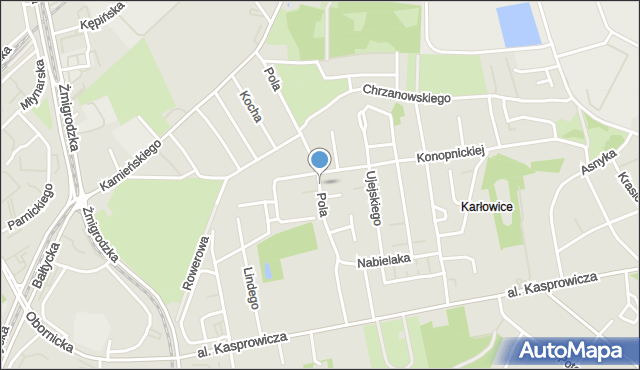 Wrocław, Pola Wincentego, mapa Wrocławia