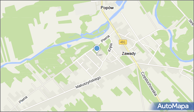 Zawady gmina Popów, Pogodna, mapa Zawady gmina Popów
