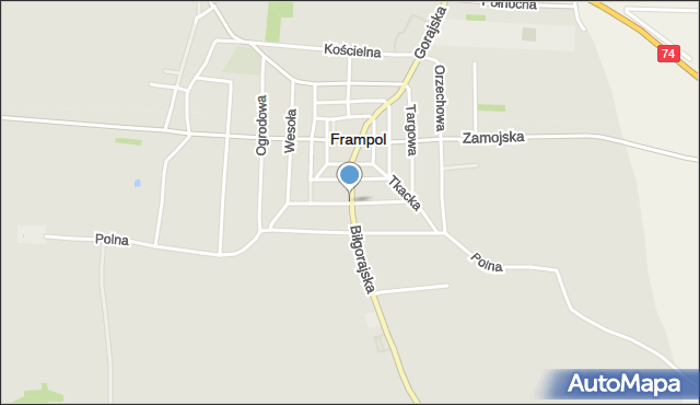 Frampol powiat biłgorajski, Przemysłowa, mapa Frampol powiat biłgorajski