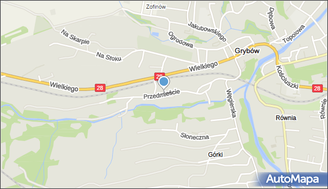 Grybów, Przedmieście, mapa Grybów
