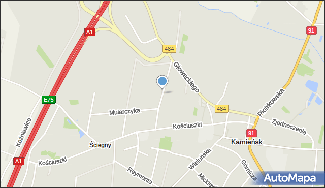 Kamieńsk, Przerębskiego Mikołaja, mapa Kamieńsk