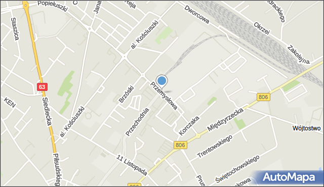 Łuków, Przemysłowa, mapa Łuków
