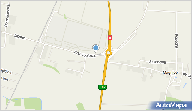 Magnice, Przemysłowa, mapa Magnice