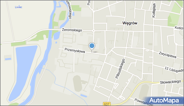 Węgrów, Przemysłowa, mapa Węgrów