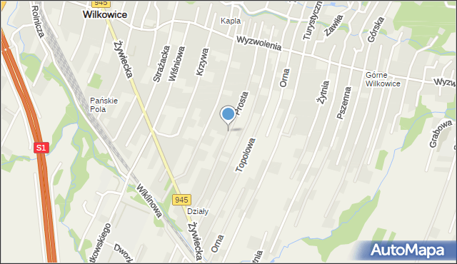 Wilkowice powiat bielski, Prosta, mapa Wilkowice powiat bielski