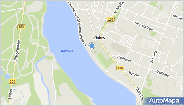 Złotów, Promenada nad Jeziorem Miejskim, mapa Złotów