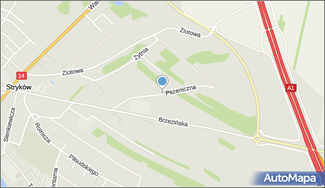 Stryków powiat zgierski, Pszeniczna, mapa Stryków powiat zgierski