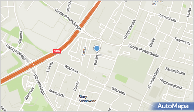 Sosnowiec, Ptasia, mapa Sosnowca