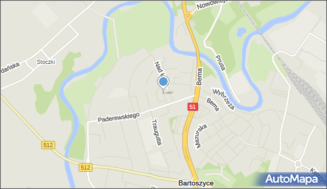 Bartoszyce, Pułaskiego Kazimierza, gen., mapa Bartoszyce