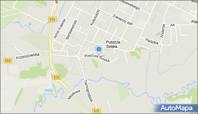 Biłgoraj, Puszcza Solska, mapa Biłgoraj