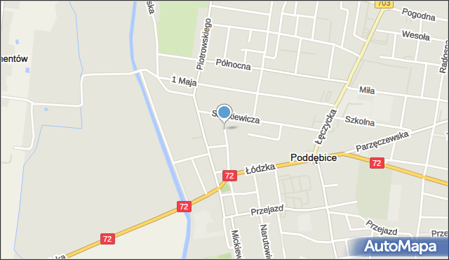 Poddębice, Pułaskiego, mapa Poddębice