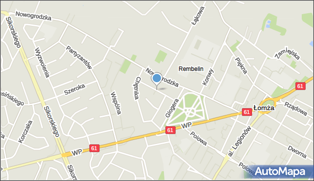 Łomża, Raginisa Władysława, mjr., mapa Łomży