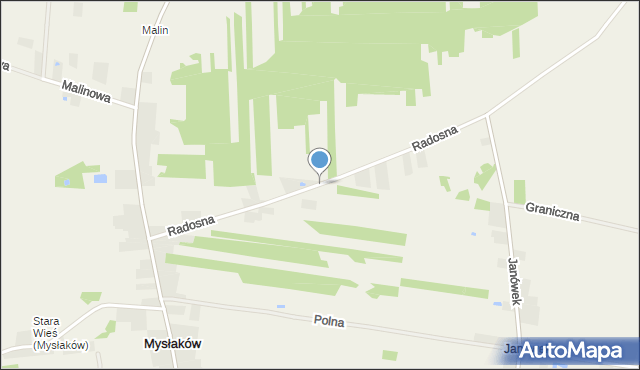 Mysłaków gmina Nieborów, Radosna, mapa Mysłaków gmina Nieborów