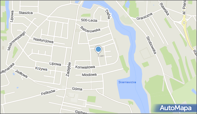 Skierniewice, Raciborskiego Mariana, prof., mapa Skierniewic