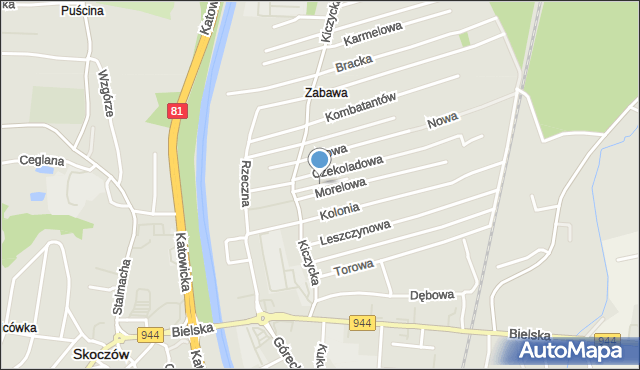 Skoczów powiat cieszyński, Raszki Andrzeja, mapa Skoczów powiat cieszyński