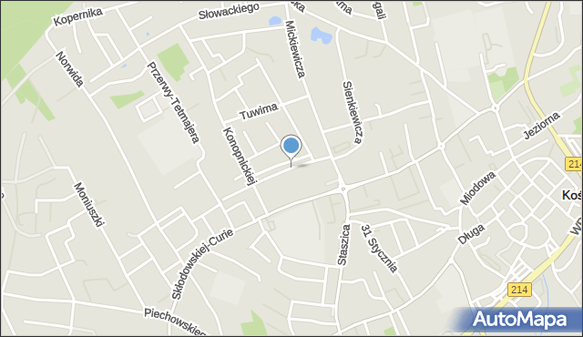 Kościerzyna, Reymonta Władysława, mapa Kościerzyna