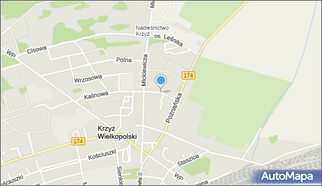 Krzyż Wielkopolski, Reymonta Władysława, mapa Krzyż Wielkopolski