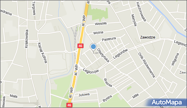 Częstochowa, Roentgena Wilhelma, mapa Częstochowy