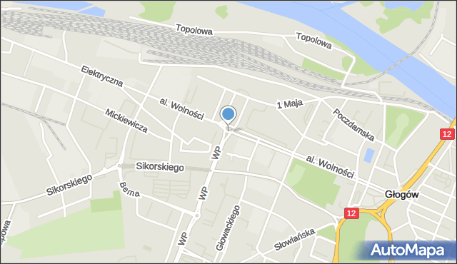 Głogów, Rondo Popiełuszki Jerzego, bł. ks., mapa Głogów