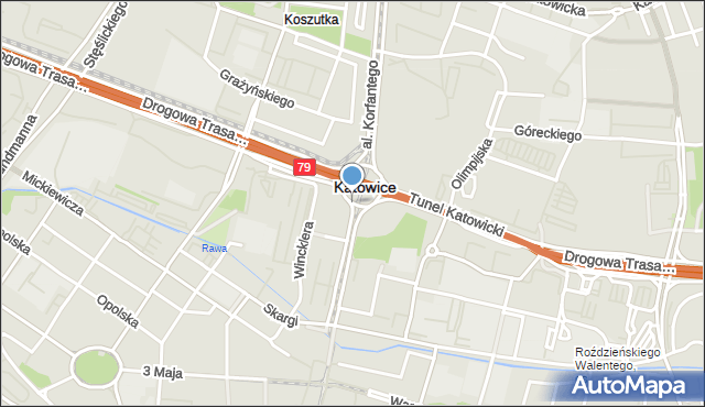 Katowice, Rondo Ziętka Jerzego, gen., mapa Katowic