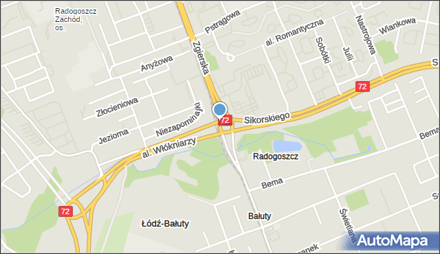 Łódź, Rondo Biłyka Alfreda Michała, mjr., mapa Łodzi