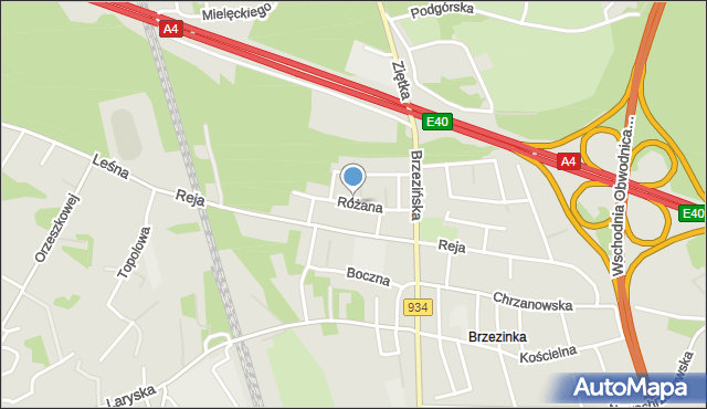 Mysłowice, Różana, mapa Mysłowice
