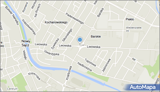 Nowy Sącz, Rondo Gągora Franciszka, gen., mapa Nowego Sącza