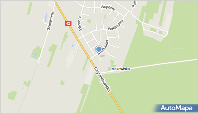 Pajęczno, Różana, mapa Pajęczno