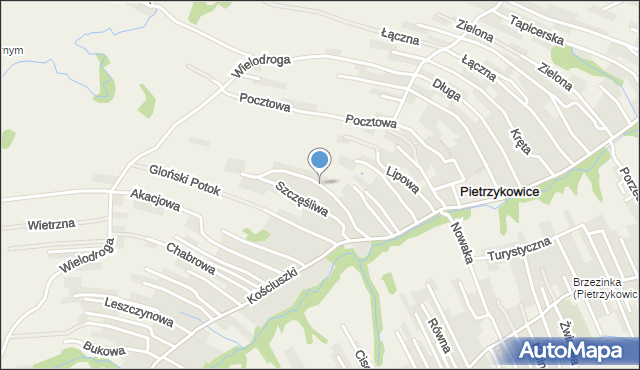 Pietrzykowice gmina Łodygowice, Różana, mapa Pietrzykowice gmina Łodygowice