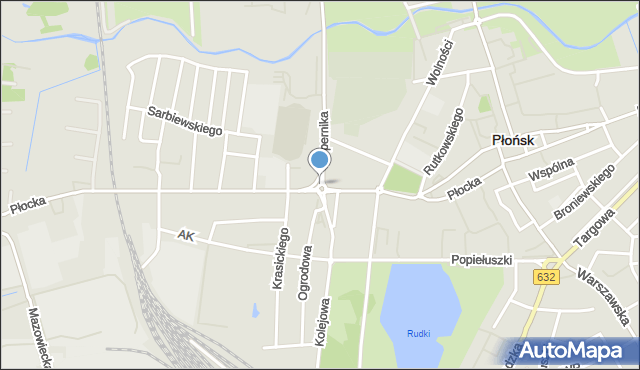 Płońsk, Rondo Nauczycieli Tajnego Nauczania, mapa Płońsk