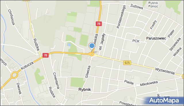 Rybnik, Rondo Gliwickie, mapa Rybnika