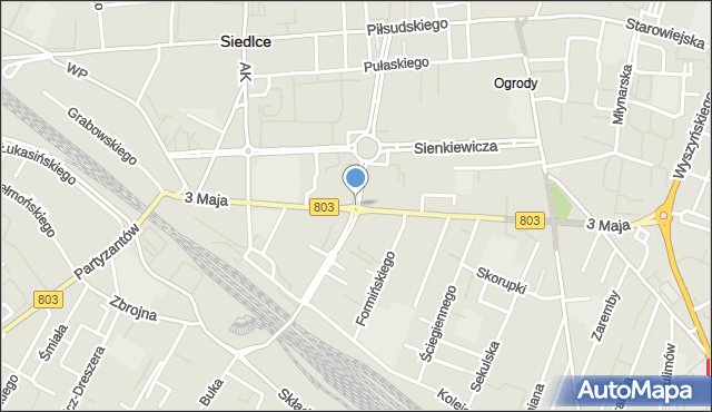 Siedlce, Rondo Dmowskiego Romana, mapa Siedlce