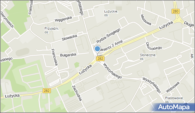 Zielona Góra, Rondo św. Jana Pawła II, mapa Zielona Góra