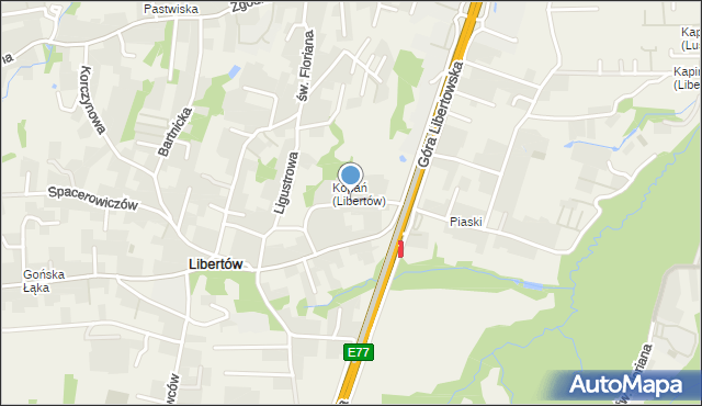 Libertów gmina Mogilany, Rumiana, mapa Libertów gmina Mogilany