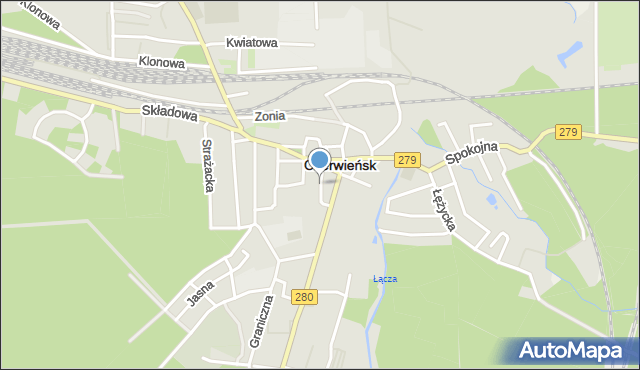 Czerwieńsk, Rycerska, mapa Czerwieńsk