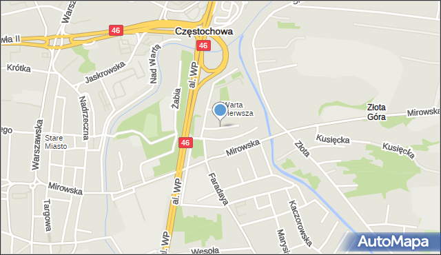 Częstochowa, Rybna, mapa Częstochowy