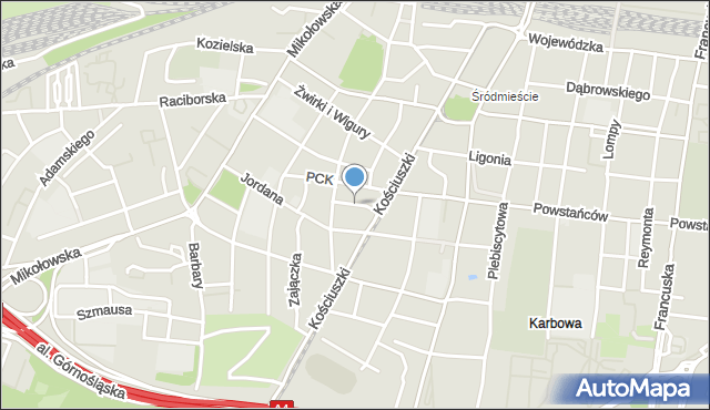 Katowice, Rymera Józefa, mapa Katowic