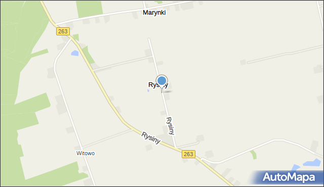 Rysiny gmina Kłodawa, Rysiny, mapa Rysiny gmina Kłodawa