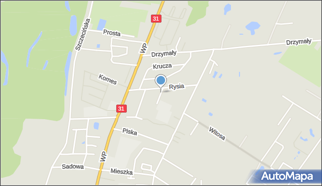 Słubice, Rysia, mapa Słubice