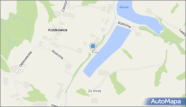 Kostkowice gmina Dębowiec, Rzeczna, mapa Kostkowice gmina Dębowiec