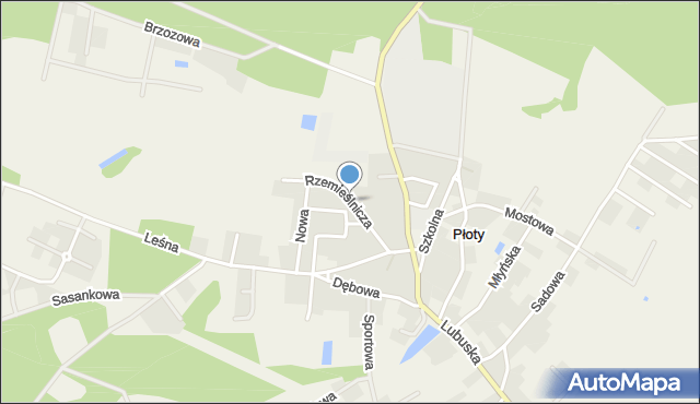 Płoty gmina Czerwieńsk, Rzemieślnicza, mapa Płoty gmina Czerwieńsk