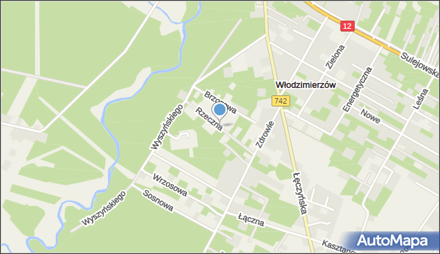 Włodzimierzów gmina Sulejów, Rzeczna, mapa Włodzimierzów gmina Sulejów
