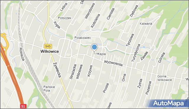 Wilkowice powiat bielski, Sadowa, mapa Wilkowice powiat bielski