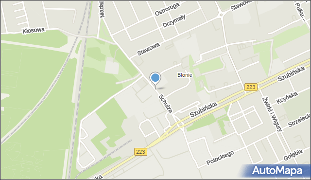 Bydgoszcz, Schulza Józefa, ks., mapa Bydgoszczy