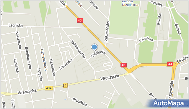 Częstochowa, Siedlecka, mapa Częstochowy