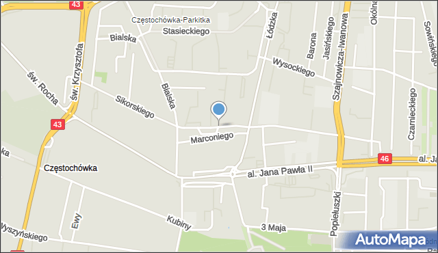 Częstochowa, Sikorskiego Władysława, gen., mapa Częstochowy