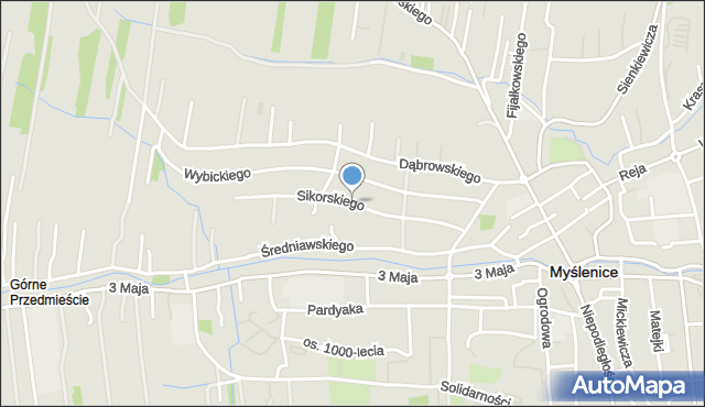 Myślenice, Sikorskiego Władysława, gen., mapa Myślenice