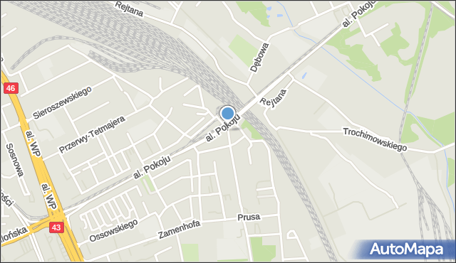 Częstochowa, Skwer Junaków, mapa Częstochowy