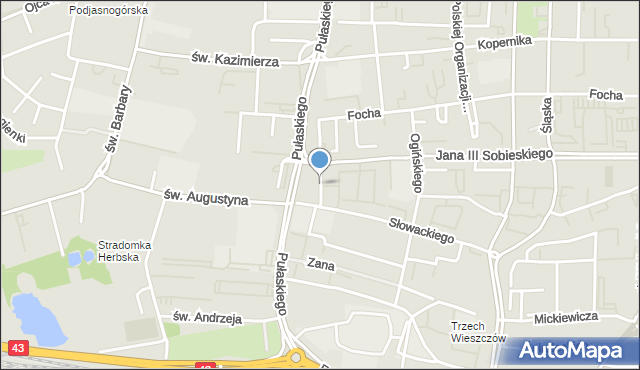 Częstochowa, Skwer Sokołów, mapa Częstochowy