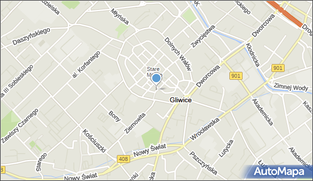 Gliwice, Skwer Maurera Franciszka, mapa Gliwic
